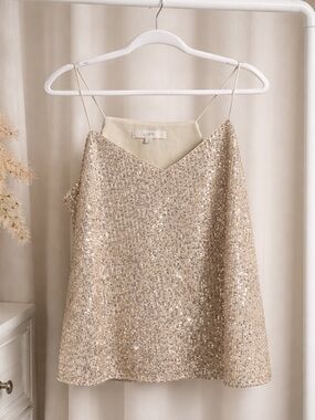 LOFT Champagne Sequin Spaghetti-Strap Camisole